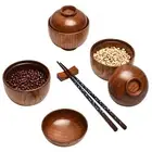 Soup Bowl with Lid Food Container Ramen Noodle Rice Snack Wood Bowl Solid