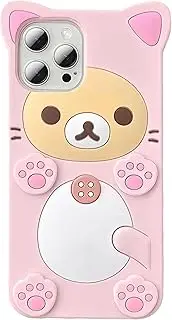 IAIYOXI 3D Cute Cartoon Bear Phone Case for iPhone 12 Mini - Fashionable and Stylish - Funny Pink Bear Design - Soft TPU Protective Case - Kawaii Silicone Cover for Women, Girls, and Kids