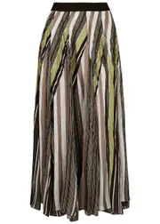 High Chanson Striped Plissé Satin Midi Skirt - Multicoloured - 12 12