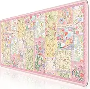 iCasso Pink Desk Mat for Keyboard and Mouse, Large Mouse Pad, Floral Desk Pad, Anti-Slip XXL Big Mousepad with Stitched Edges for Computer