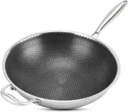 13 Inch Wok Pan,Stainless Steel Stir-Fry Wok, Non Stick Honeycomb Skillet with S