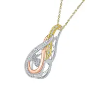 10kt Tri-Tone Gold Round Diamond Oval Moving Twinkle Pendant 1/6 Cttw