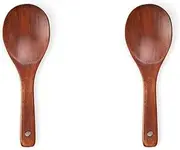2PCS Wooden Rice Paddle Wood Spoons Nonstick Heat Resistance Cooking Spoon Serving Spoon for Kitchen (Wood Color, One Size)