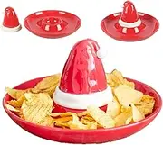Sacred Remedy Ceramic Red Christmas Santa Hat 'Chip and Dip' 30cm Serving Dish, for Nachos, Veggies, Crisps etc [Theme Red/White]