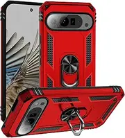 [Cavor] for Google Pixel 9 Case Pixel 9 Pro Case (6.3") TPU Case PC Bumper 360° Rotation Ring Holder Kickstand Back Cover [Work with Magnetic Car Mount] Shockproof Protective Cover-Red