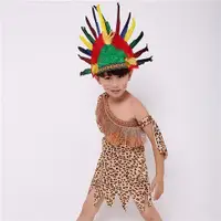 在飛比找蝦皮購物優惠-兒童野人表演服非洲鼓印第安人豹紋服 人表演服成人原始人服裝兒