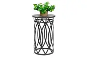 Black Round Iron Side Table with Cross Legs and Gold Finish Top