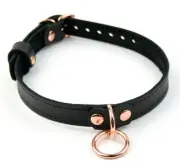 AMARE Stunning Black and Rose Gold Leather Ring day collar Col39RngBlk
