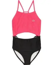 Calvin Klein Big Girls Cutout Color Block Bikini Swimsuit One Piece Pink Black 7
