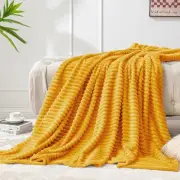 Bedelite Fleece Blanket - 3D Ribbed Jacquard Decorative Yellow Throw B