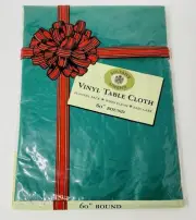 NIP Sultan's Linens Vinyl Table Cloth 60" Round Flannel Back Green Christmas VTG