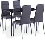 Five Piece Dining Set Grey,Modern 5 Piece Dining Table Set with Tempered Glass Top and Upholstered Faux Leather Chairs Dining Furniture Sets