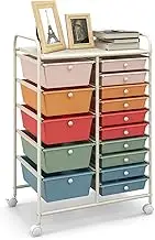 LUARANE Rolling Cart with 15 Drawers, Craft Storage Cart with Portable Handles & Lockable Wheels, Mobile Toys Organizer, Large Capacity Utility Drawer Cart Home Office School Teacher (Macaron)