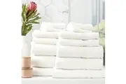 14pc Renee Taylor Stella Face Hand Bath Towel Mat Set 650GSM Bamboo Cotton White