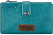 [Wrangler] Wallet for Women Bifold Card Holder with Zipper Pocket Ladies Clutch Purse, Turquoise