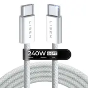 LISEN USB C to USB C Cable 240W USBC to USBC Cable PD Fast Charging Type C Cable USB C Charger Cable for iPhone 16 MacBook Pro iPad Pro Matebook Chromebook Pixel Samsung S24 Switch (White-1pack)