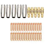 38Pcs MB15 MIG Welding Torch Consumables Holder Conical Gas Nozzle Contact Tips silvercopper color