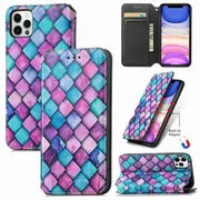 CaseNeo For Apple iPhone 11 Pro Leather Wallet Flip Case With RFID Blocking Credit Card Holder Slots Cover - Purple Scales
