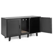 Costway Wooden Cat Litter Storage Cabinet Double Door Cat House w/Scratch Pad Black