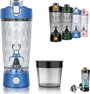 Problend One-Touch Shaker – Smooth Protein Mix Anywhere, 22oz Shaker Bottle with Powder Box, USB Rechargeable Portable Mixer Cup for Gym Sport, Shakes, Meal Replacements (Blue)