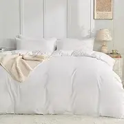 LINENOVA Quilt Cover Set Queen Size - Brushed Microfiber 1200TC Super Soft Duvet Cover Set 3 Pieces with Button Closure, 1 Duvet Cover and 2 Pillowcases(Queen Size, White)