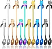 12 Pcs Kitten Mini Stainless Steel Tea Spoons - Cute Multicolor Stirring Spoons for Dessert, Coffee, Tea & Mixing Drink, Milkshake - 2 Different Lengths