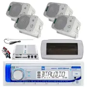 Dual Bluetooth Marine Radio,Cover,Antenna,Amp w/Kit, 4x 5.25" 400W White Speaker