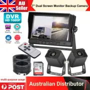 7'' Split Monitor DVR Video Recorder+AHD Front Rear View Camera 64GB For Trailer