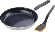 Fiskars Kitchen Set, Frying Pan (Diameter 28 cm) Made of Aluminium for All Hobs, Spatula (29.3 cm) Made of Plastic/Silicone, Functional Shape, 1075040