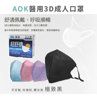 【AOK】 醫用3D口罩(黑色) 一盒50入 / M、L、XL / 可調節耳袋 /兒童成人 ✦美康藥局✦