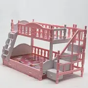 KARLOR Double Storey Bed, Pink, Small Bed for Dolls, Princess Miniature Bed, Playhouse, Mini Bed, Furniture, Bunk Bed in European Style, Girls Doll Bed 22 x 11.5 x 14 cm