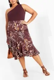 CITY CHIC Louisa Print Skirt in Fudge Plus Size Medium / 18 NWT [RRP $119.95]