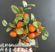 Natural Jade Stone Tangerine Bonsai Statue Gemstone Orange Tree Home Feng Shui