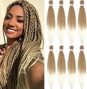 Pre stretched Braiding Hair Ombre Prestretched Braiding Hair Befunny Two Tone Honey Blonde To White 8 Packs 24 Inch Synthetic Crochet Hair For Human Box Braids Crochet Hair,Yaki Straight(T27/613#)