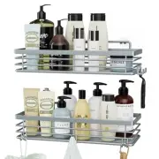 Shower Caddy with 5 Hooks for Hanging Razor and Light Blue Grey - 2 Pack
