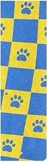 Amooorous Blue and Yellow Checked Paw Prints Decorative Grip Tape roll for Skateboards Non Slip Scooter Grips Tape Non Slip mini Cruiser Skateboard Grip 33×9 Inch