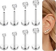 [Diamday] 8pcs Helix Piercing Jewellery Tragus Piercings Surgical Steel Nose Stud Flat Back Earrings 16G 18G Conch Rook Labret Piercing Studs Hypoallergenic Cartilage Tragus Helix Earrings Nose Studs