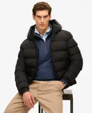 Hooded Sports Puffer Jacket | Black