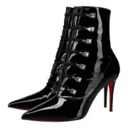 Christian Louboutin Frenchissima 2020 85 Patent Black Short Ankle Heel Boot 36