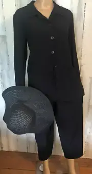 Jaclyn Smith Pant Outfit NWT Black Crinkle Button Shirt (S),Pull On Pants(M)