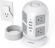 Tower Surge Protector Power Strip 10 Ft, TESSAN Long Flat Extension Cord with Mu