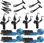Kayak Ratchet Tie Down Straps –4 PK– 12 FT – 1000 LB Break Strength–for Moving Cargo, Appliances, Lawn Equipment, Motorcycle,Kayak