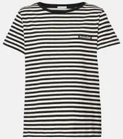 [Moncler] Moncler Striped logo cotton T-shirt UK 14 black