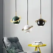 Modern Globe Pendant Light, Mid Century Brushed Brass Hanging Lamp with Marble Shade, Adjustable Height Chandelier Fixture for Kitchen Island, Dining Room Bed