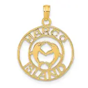 14K Yellow Gold Marco Island With Dolphins Circle Pendant