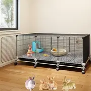 Indoor Encrypted Rabbit Cage, Rabbit Hutch, Rabbit Cage Bunny House, DIY Large Space Bunny Cage, with Tray and Foot Pad(111x37x47cm)