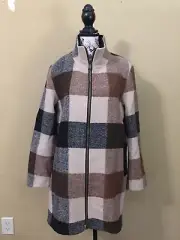 PENDLETON Womens Cream Charcoal Camel Plaid Walker Coat Wool SZ M NWT