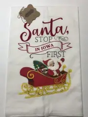 Mud Pie Santa Stop in Iowa First Christmas Holiday Decorative Towel