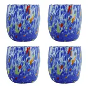 Set of Four 4 Murano Glass Drinking Art Tumbler Blue Handmade Millefiori Venice