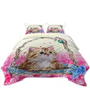 Pink Garden and Ginger Kitty Cat in a Basket Coverlet